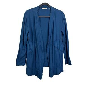 Soft Surroundings M Women's Open Front Teal Cardigan Pockets Slub Knit LAGENLOOK